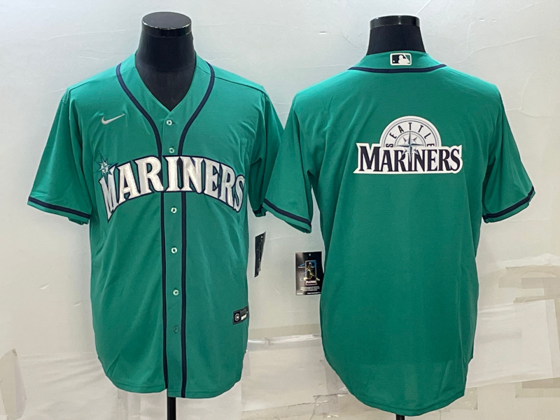 Seattle Mariners Aqua Team Big Logo Cool Base Stitched Jersey - Zenithce