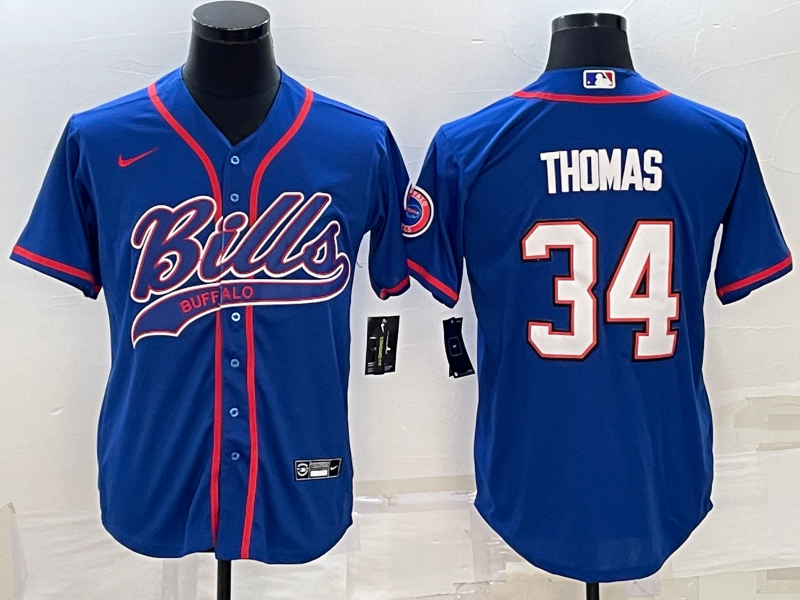 Buffalo Bills #34 Thurman Thomas Royal With Patch Cool Base Stitched Baseball Jersey - Zenithce