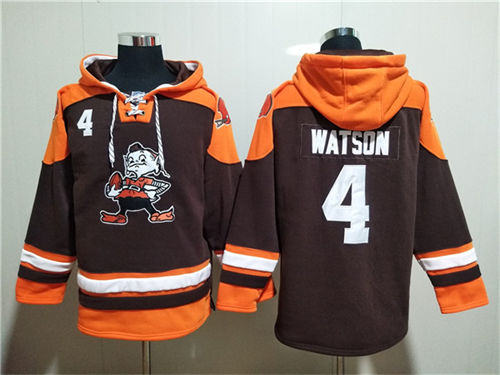Cleveland Browns #4 Deshaun Watson Brown Lace-Up Pullover Hoodie - Zenithce