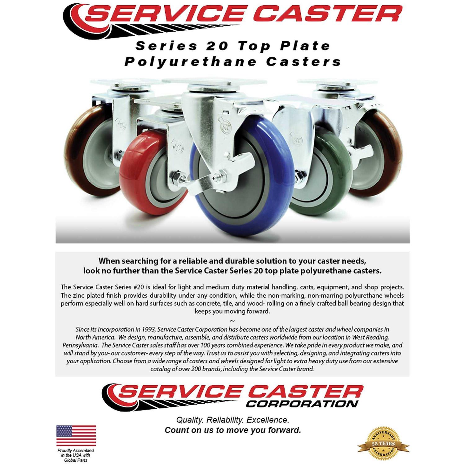 Service Caster Polyurethane Wheel Swivel Threaded Stem Caster Set Brake - Zenithce