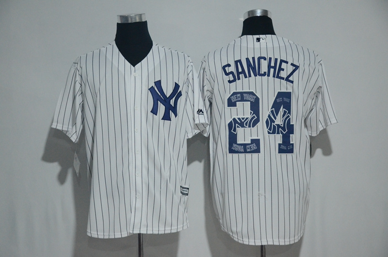 New York Yankees #24 Gary Sanchez White Team Logo Print Cool Base Stitched Jersey - Zenithce