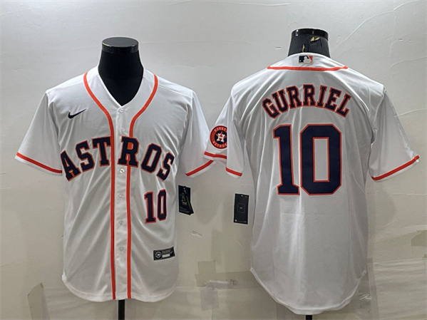 Houston Astros #10 Yuli Gurriel White With Patch Cool Base Stitched Jersey - Zenithce