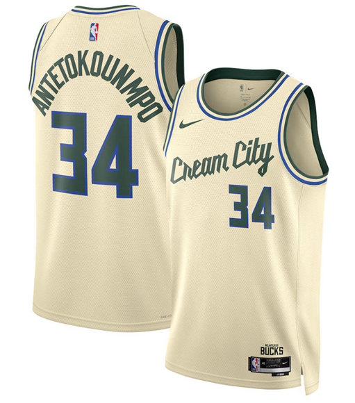 Milwaukee Bucks #34 Giannis Antetokounmpo Cream 2025-26 City Edition Swingman Stitched Jersey - Zenithce