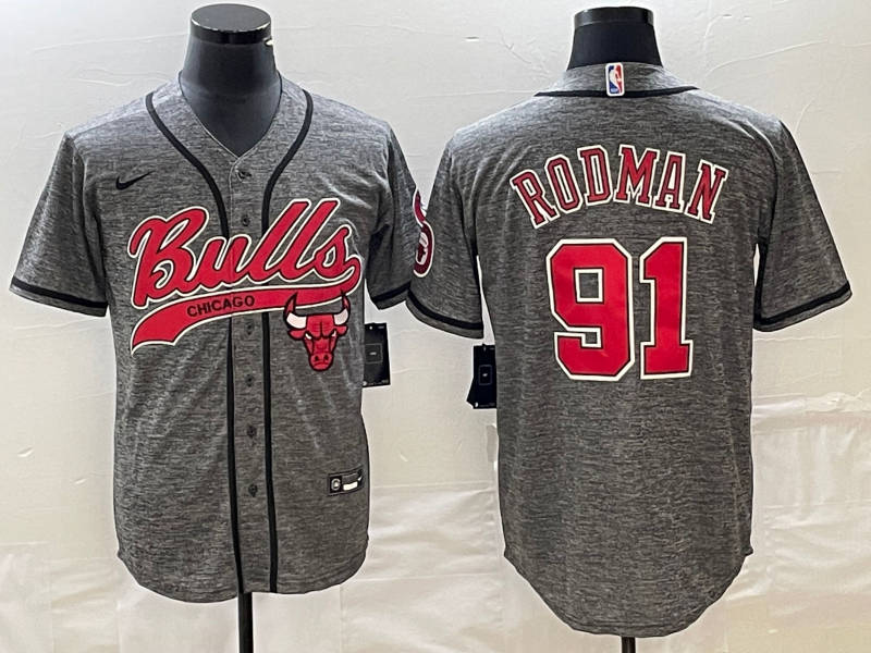 Chicago Bulls #91 Dennis Rodman Grey Gridiron Cool Base Stitched Baseball Jersey - Zenithce