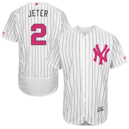 Yankees #2 Derek Jeter White Strip Flexbase Authentic Collection 2016 Mother's Day Stitched Jersey - Zenithce