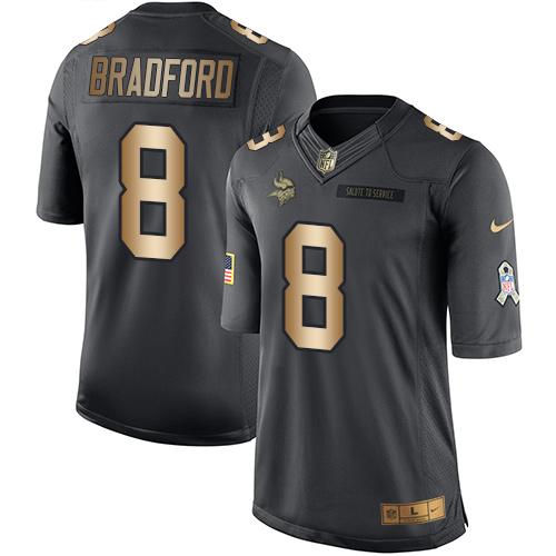 Vikings #8 Sam Bradford Black Stitched Limited Gold Salute To Service Nike Jersey - Zenithce