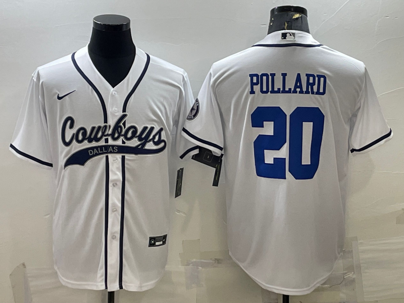 Dallas Cowboys #20 Tony Pollard White With Patch Cool Base Stitched Baseball Jersey - Zenithce