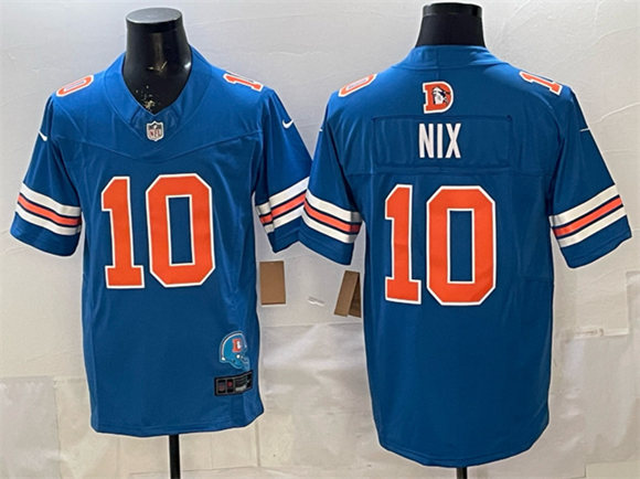 Denver Broncos #10 Bo Nix Blue F.U.S.E. With Patch Throwback Vapor Limited Stitched Jersey - Zenithce