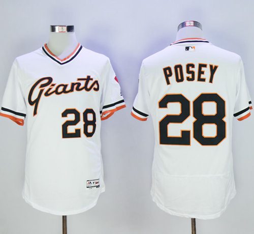 Giants #28 Buster Posey White Flexbase Authentic Collection Cooperstown Stitched Jersey - Zenithce