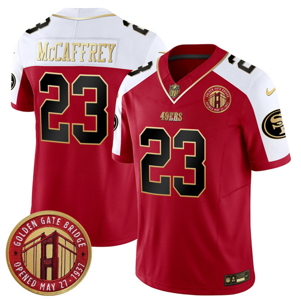 San Francisco 49ers #23 Christian McCaffrey Red F.U.S.E. Golden Gate Bridge Patch Alternate Vapor Limited Stitched Jersey - Zenithce