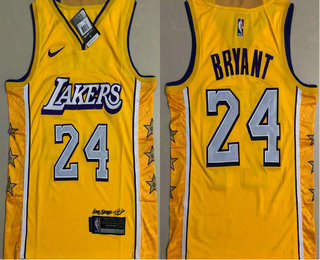 Los Angeles Lakers #24 Kobe Bryant Yellow 2020 City Edition AU ALL Stitched Jersey - Zenithce
