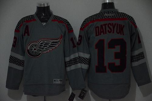 Red Wings #13 Pavel Datsyuk Charcoal Cross Check Fashion Stitched Jersey - Zenithce