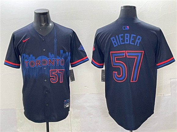 Toronto Blue Jays #57 Shane Bieber Navy 2024 City Connect Limited Stitched Jersey - Zenithce