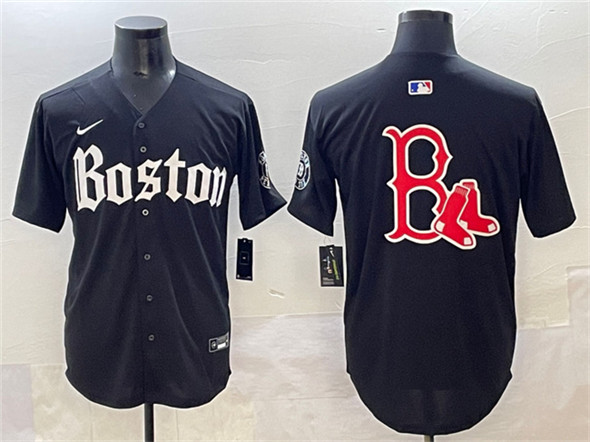 Boston Red Sox Team Big Logo Black Gothic Vapor Limited Stitched Jersey - Zenithce