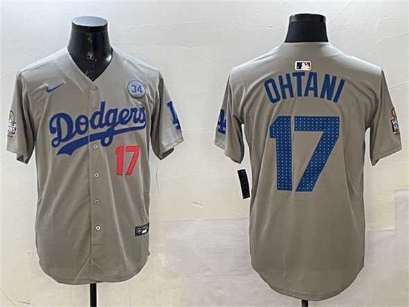 Los Angeles Dodgers #17 Shohei Ohtani Gray 2024 World Series With No. 34 Patch Limited Stitched Jersey - Zenithce