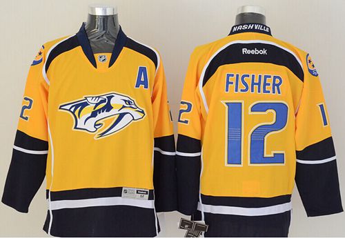 Predators #12 Mike Fisher Yellow Home Stitched Jersey - Zenithce