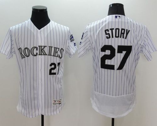 Rockies #27 Trevor Story White Strip Flexbase Authentic Collection Stitched Jersey - Zenithce