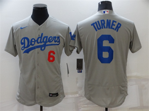 Los Angeles Dodgers #6 Trea Turner Grey Flex Base Stitched Jersey - Zenithce