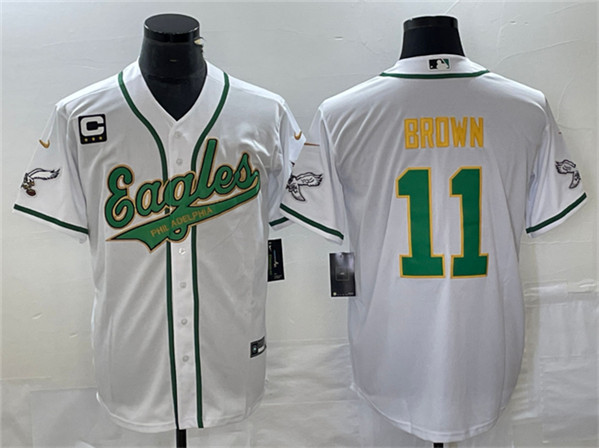 Philadelphia Eagles #11 A. J. Brown White Gold With C Patch Cool Base Stitched Jersey - Zenithce