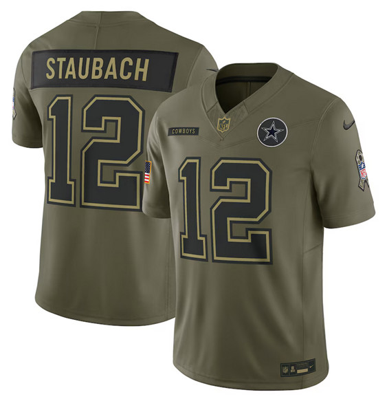 Dallas Cowboys #12 Roger Staubach Olive 2025 Salute to Service Limited Stitched Jersey - Zenithce