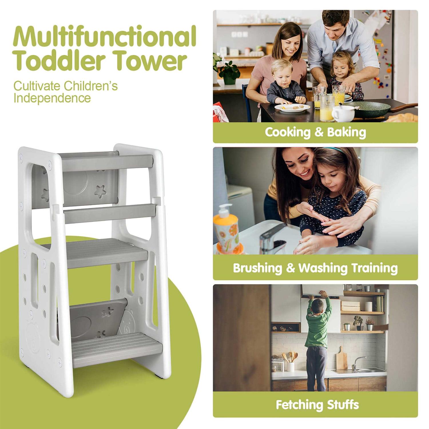 Costway Kids Kitchen Step Stool with Double Safety Rails Toddler Learning Stool - Zenithce