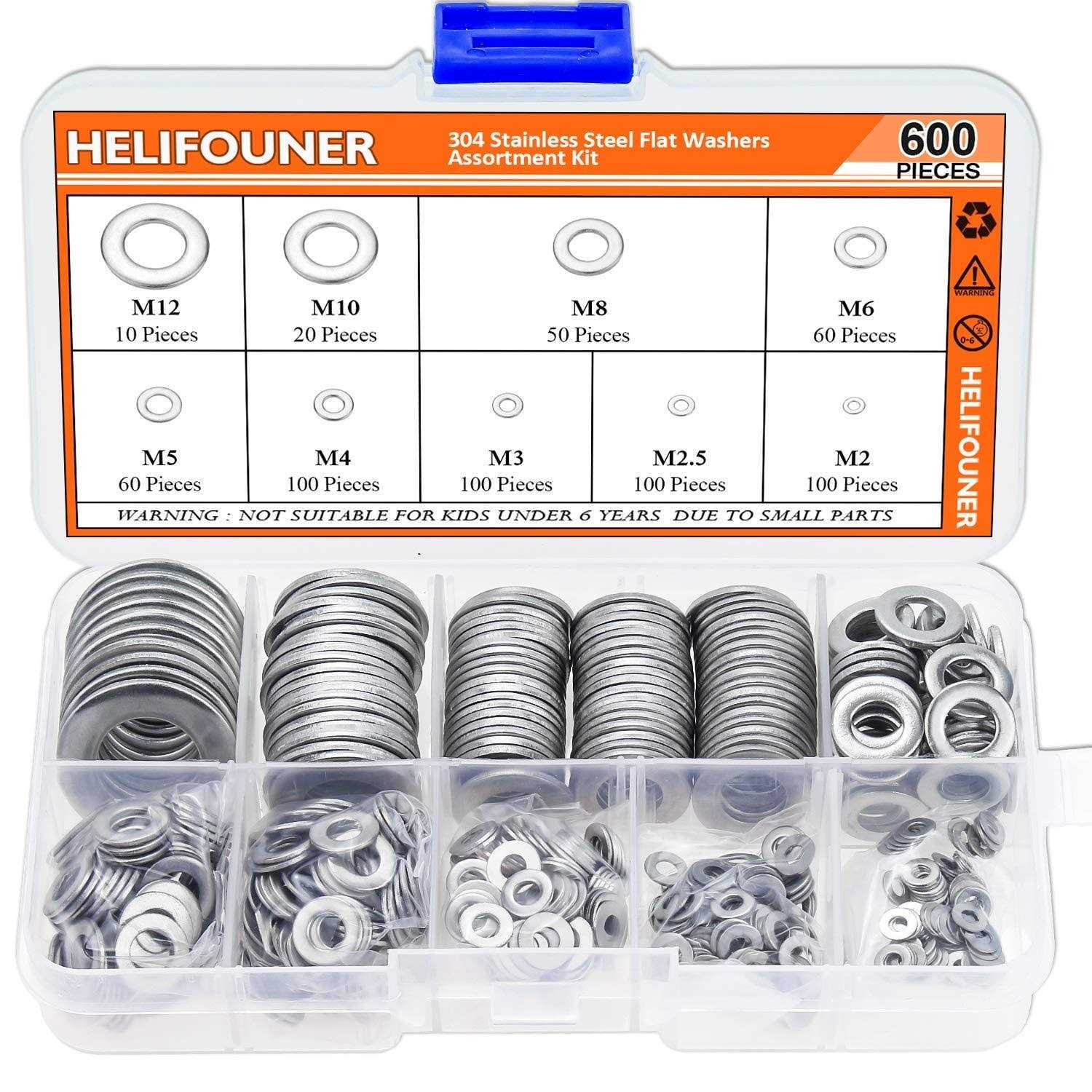 HELIFOUNER 600 Pieces 8 Sizes White Nylon Flat Washers Assortment Kit - Zenithce