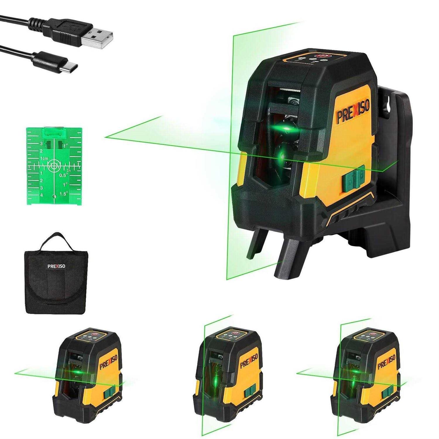 PREXISO Laser Level 3 X 360° Self Leveling Rechargeable Cross Line Leveler - Zenithce