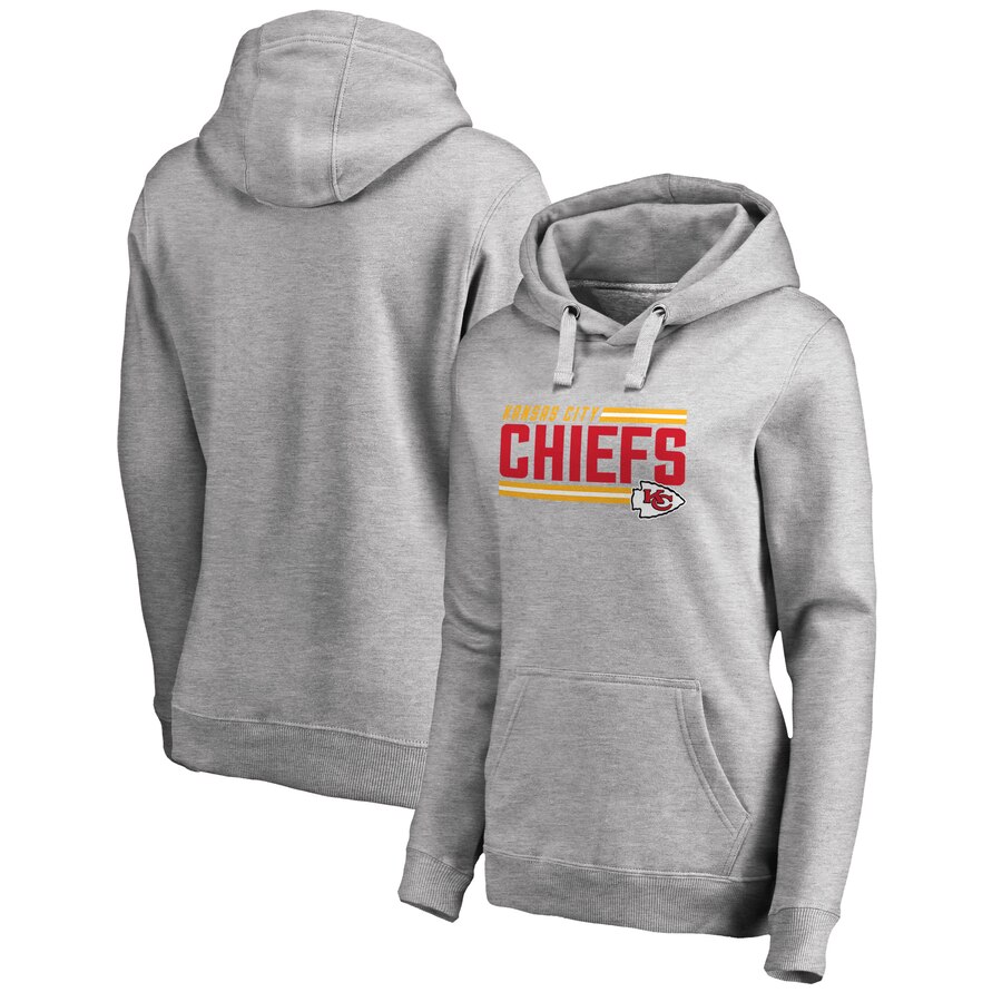 Women's Kansas City Chiefs Ash Iconic Collection On Side Stripe Plus Size Pullover Hoodie(Run Small) - Zenithce