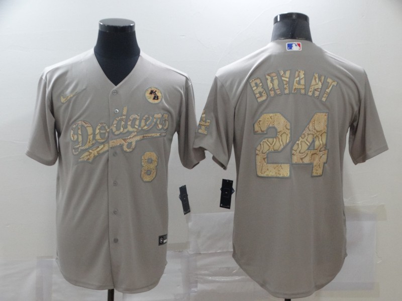 Los Angeles Dodgers Front #8 Back #24 Kobe Bryant With KB Patch Grey Cool Base Stitched Jersey - Zenithce
