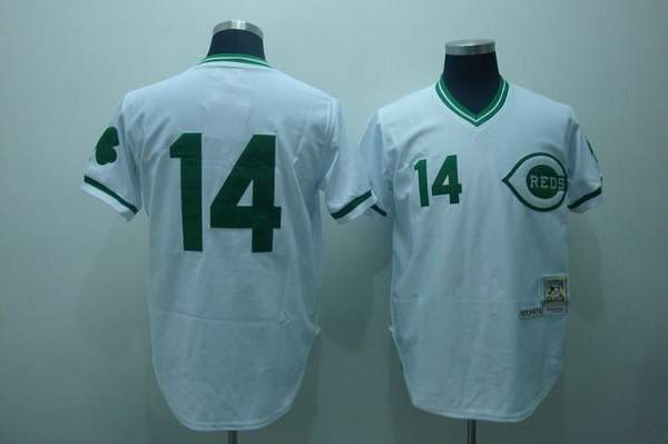 Mitchell And Ness Reds #14 Pete Rose Stitched White Green Patch Throwback Jersey - Zenithce