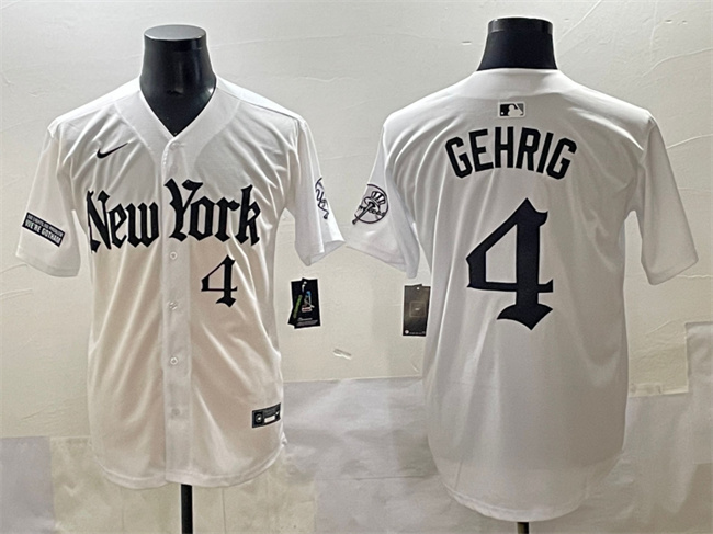 New York Yankees #4 Lou Gehrig White 'Gothic Legacy Edition' Vapor Premier Limited Stitched Jersey - Zenithce