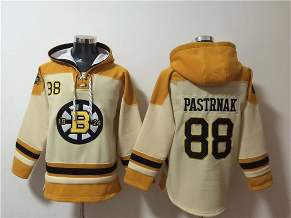 Boston Bruins #88 David Pastrnak Cream Ageless Must-Have Lace-Up Pullover Hoodie - Zenithce