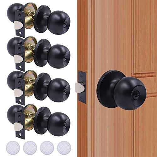 KONIGEEHRE Privacy Door Knobs Matte Black Interior Passage Door Lock Keyless Round lookset for Bedroom Bathroom - Zenithce