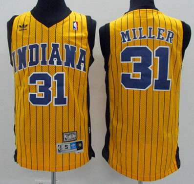Indiana Pacers #31 Reggie Miller Yellow Pinstripe Hardwood Classics Soul Swingman Throwback Jersey - Zenithce