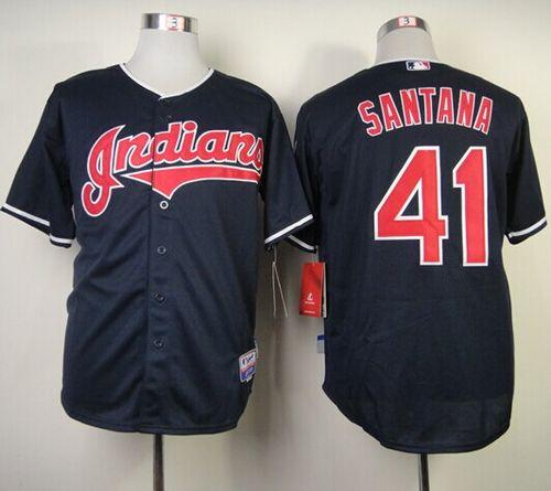Indians #41 Carlos Santana Navy Blue Cool Base Stitched Jersey - Zenithce