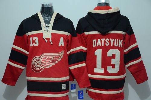 Red Wings #13 Pavel Datsyuk Red Sawyer Hooded Sweatshirt Stitched Jersey - Zenithce