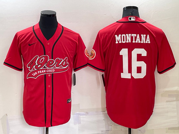 San Francisco 49ers #16 Joe Montana Red Cool Base Stitched Baseball Jersey - Zenithce