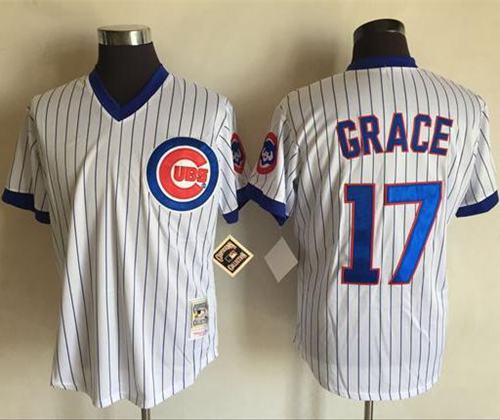 Mitchell And Ness Cubs #17 Mark Grace White(Blue Strip) Throwback Stitched Jersey - Zenithce