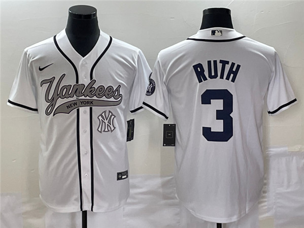New York Yankees #3 Babe Ruth White With Patch Cool Base Stitched Jersey - Zenithce