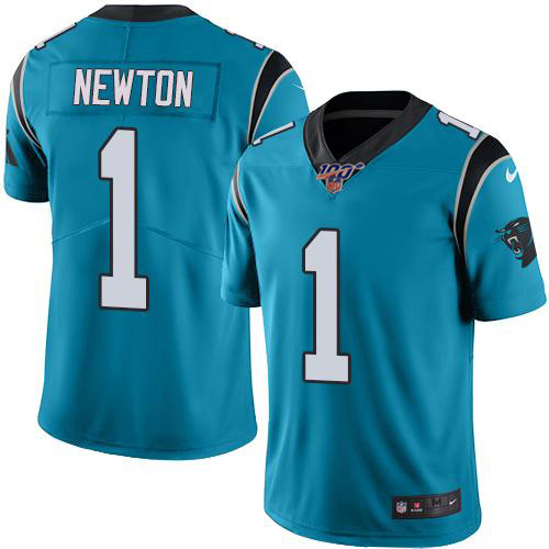 Panthers 100th #1 Cam Newton Blue Stitched Limited Rush Jersey - Zenithce