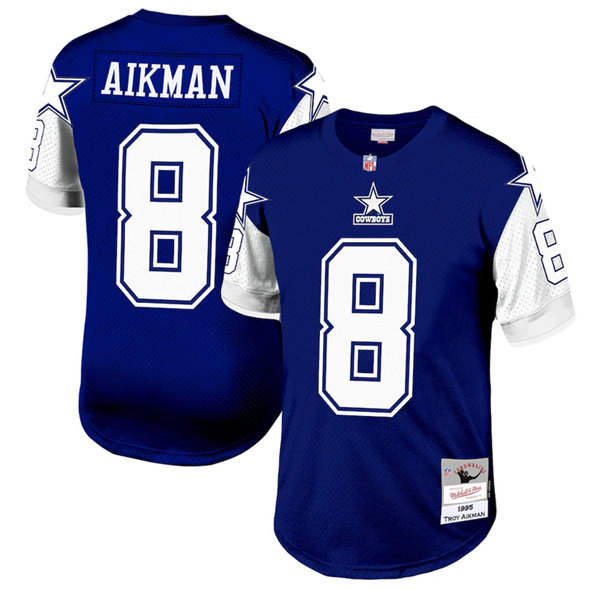 Dallas Cowboys #8 Troy Aikman Navy Mitchell Ness 1995 Stitched Football Jersey - Zenithce