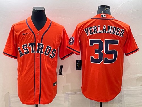 Houston Astros #35 Justin Verlander Orange With Patch Cool Base Stitched Jersey - Zenithce