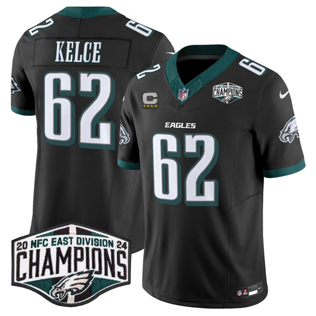 Philadelphia Eagles #62 Jason Kelce Black 2024 New NFC East Champions With 4-Star C Patch F.U.S.E. Vapor Untouchable Limited Stitched Jersey - Zenithce