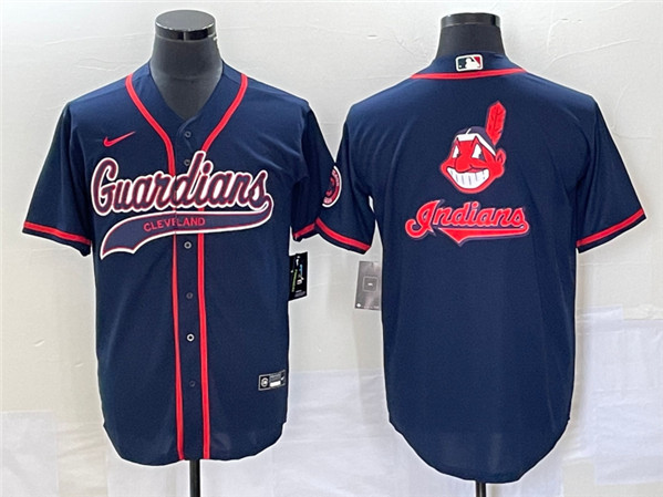 Cleveland Guardians Navy Team Big Logo Cool Base Stitched Jersey - Zenithce