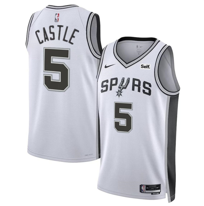 San Antonio Spurs #5 Stephon Castle White Stitched Jersey - Zenithce