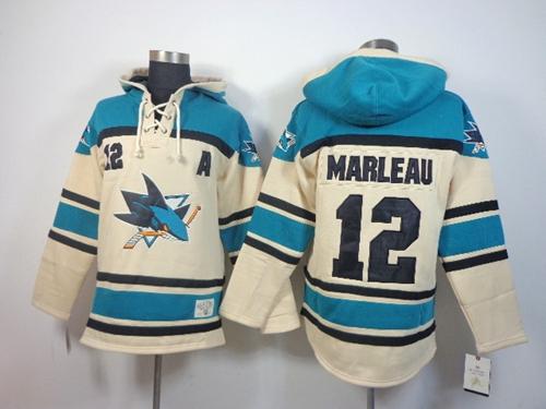 Sharks #12 Patrick Marleau Cream Sawyer Hooded Sweatshirt Stitched Jersey - Zenithce