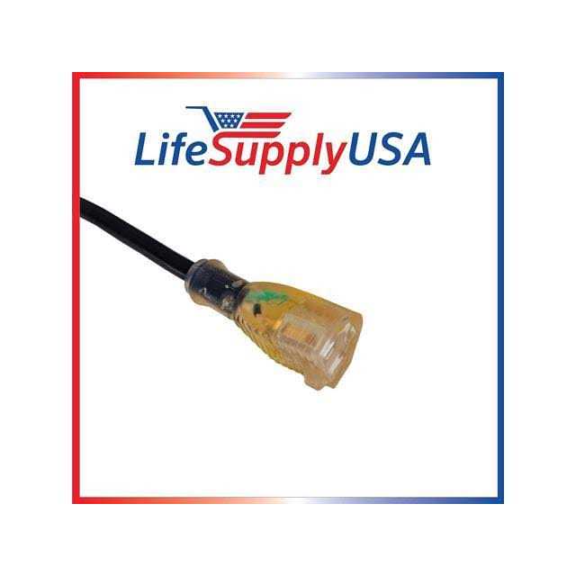 LifeSupplyUSA SJTW 15 Amp 125 Volt 1875 Watt Lighted End Indoor/Outdoor Black Heavy Duty Extension Cord - Zenithce
