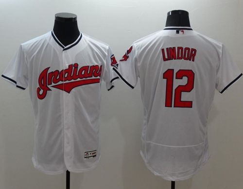 Indians #12 Francisco Lindor White Flexbase Authentic Collection Stitched Jersey - Zenithce