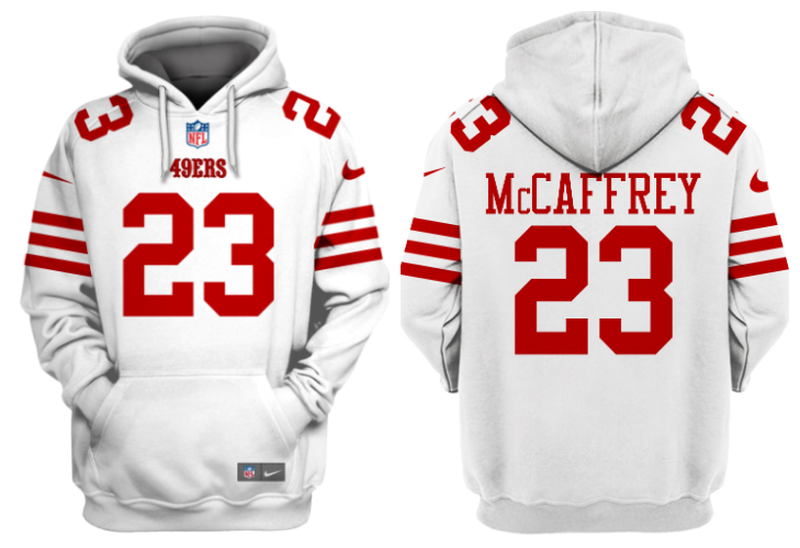 San Francisco 49ers #23 Christian McCaffrey White Alternate Pullover Hoodie - Zenithce