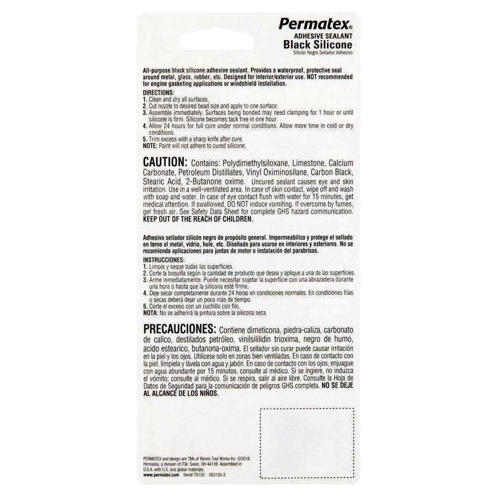Permatex 81158 Black Silicone Adhesive Sealant - Zenithce